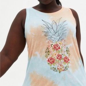 🔥 Torrid Triblend Jersey Tie Dye Pineapple Blue Classic Fit Tank - Size 3 3X
